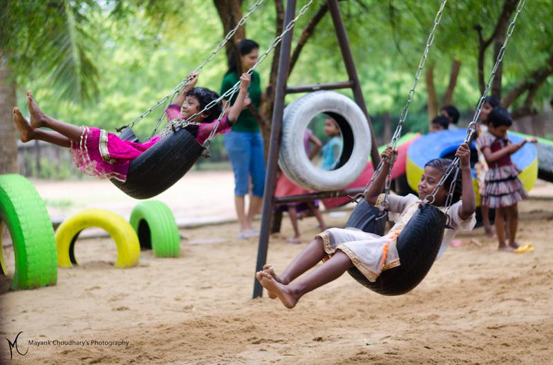 Scrap tyres are converted to playgrounds