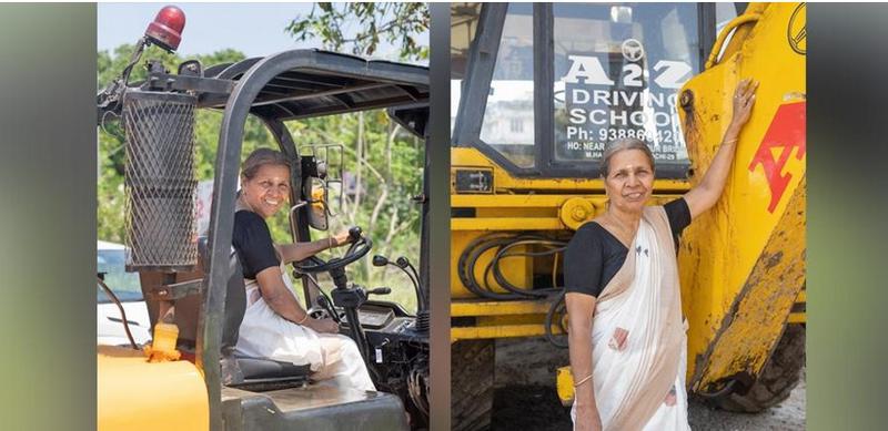 Elderly woman who drives heavy vehicles